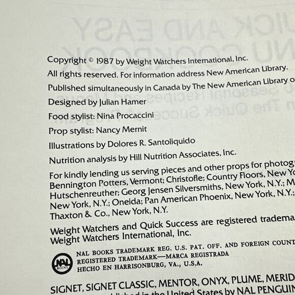 1987 Weight Watchers Quick Easy Menu Cookbook Recipes Cook Book‎ Cooking Vintage - Picture 10 of 16
